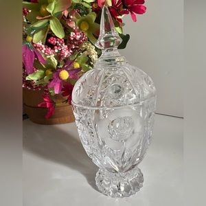 Vintage Crystal Cut Glass Compote or Lidded Candy Dish